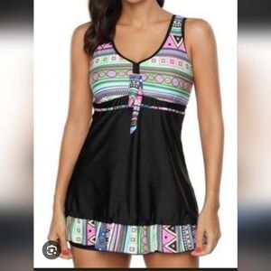 Cocopear Patterned Black One Piece Tankini Swimdress (No Bottoms) Sz 1X